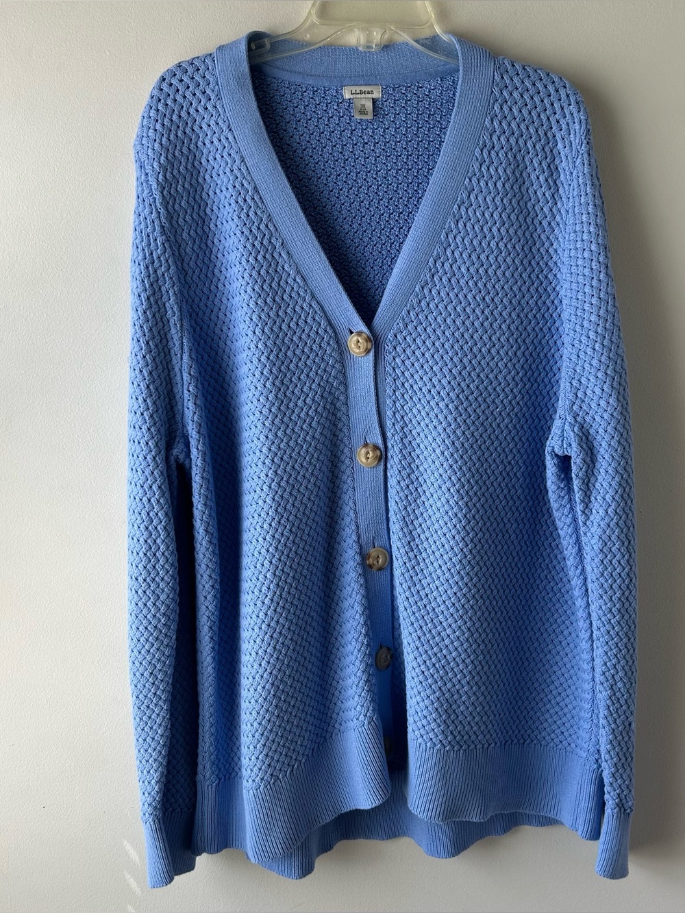 L.L. Bean 100% Cotton Knit Textured  Cardigan Sweater Light Periwinkle Blue 3X